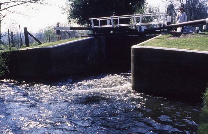 Hold boat in position when bottom gate paddles opened