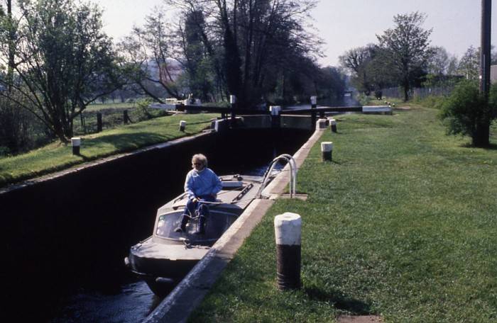 Boat held near lock ladder